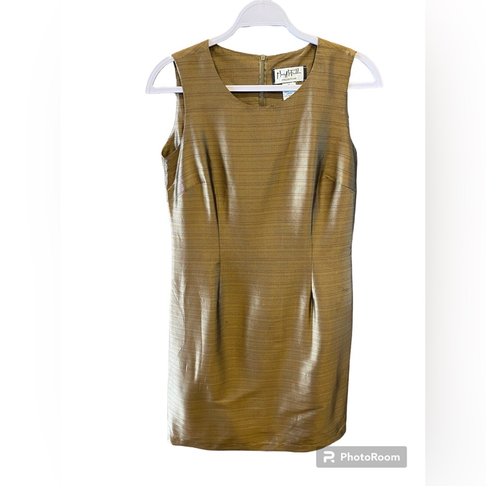 Mary McFadden 100% Silk Dress Size 10 Bronze Sleeveless Designer Sheath READ